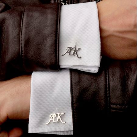 Handcrafted 925 Silver Personalized Initial Cufflinks Tie Bar Set